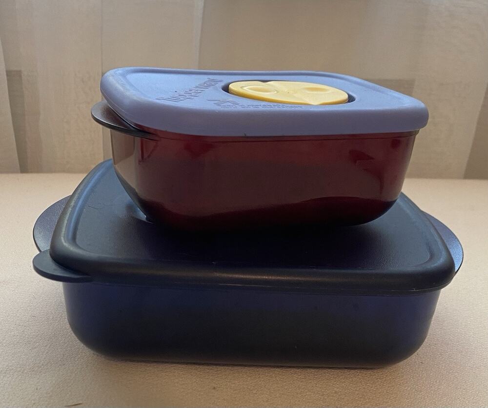 Lot 2 Tupperware Rock N Serve Microwave Containers #3387A Vent Lids #7385A